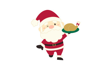 チキンを持ってウインクをするサンタクロース