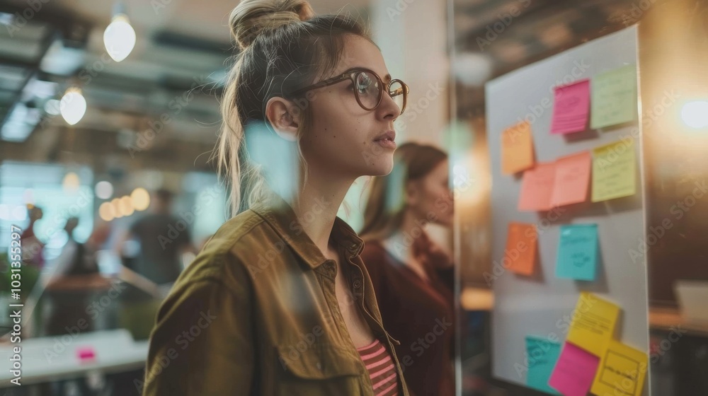 Poster Office worker engaged in a brainstorming session at a vibrant startup incubator space during a creative team meeting