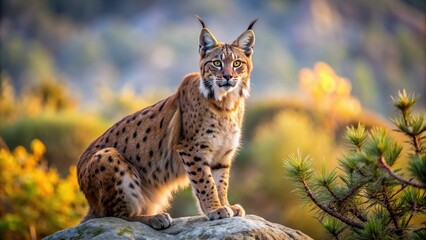 Obraz premium Iberian lynx in its natural habitat in Sierra de Andujar, Spain , wildlife, endangered species