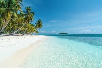 Naklejka premium A pristine tropical beach with powdery white sand, crystal-clear turquoise waters
