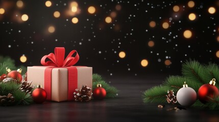 Obraz premium Festive Christmas gift surrounded by holiday decorations