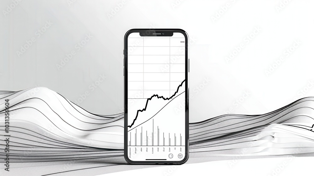 Leinwandbilder a minimal line art investment graph displayed on a smartphone highlighting user-friendly financial t