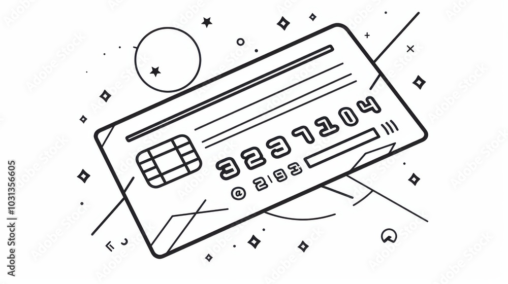 Aufkleber Minimalist line art representation of a modern credit card featuring a sleek design and secure digital elements for contemporary finance