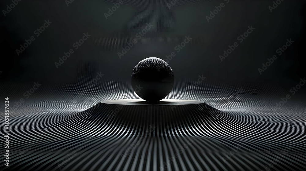 Poster a minimalist scene featuring a sphere on a textured surface.