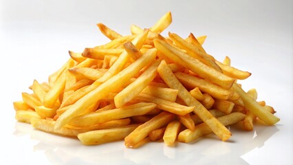 Fototapeta premium Delicious Pile of French Fries with Salt on a White Background - Perfect for Food Lovers