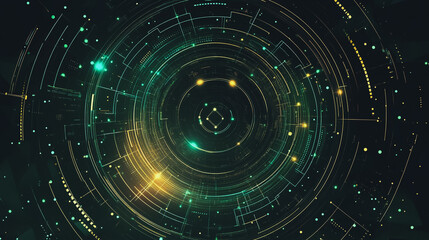 Obraz premium Abstract black background with Colorful circle lines. Digital future technology . Abstract business connection of lines from nodes innovation of communication in the network