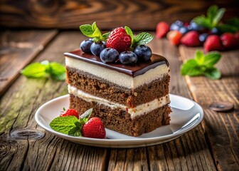 Delicious Slice of Cake on Elegant Plate – Perfect for Dessert Lovers and Food Photography