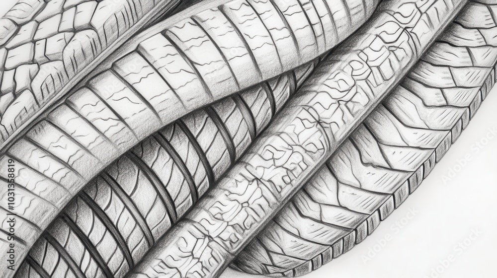 Poster a drawing of a tire with a black and white color scheme