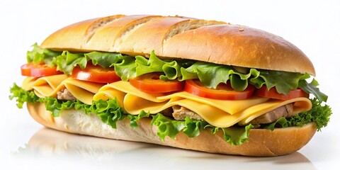Delicious Turkey Cheese Lettuce Sub Sandwich Isolated on White Background for Food Lovers