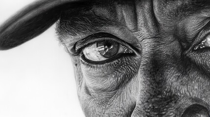 A man's face is drawn in black and white