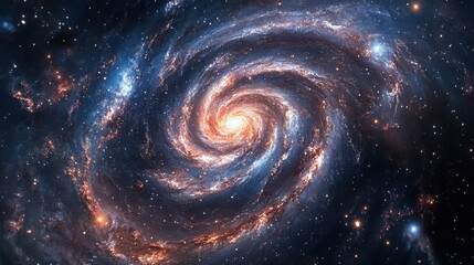 A spiral galaxy with a bright orange center