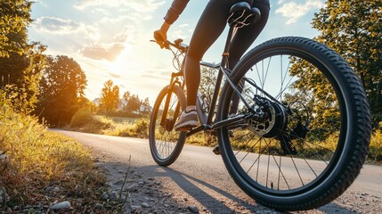 Fototapeta premium Person Riding Electric Bicycle During Sunset