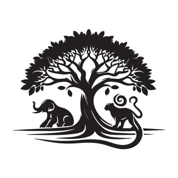  a burma sal tree of silhouette vector design illustration on white background