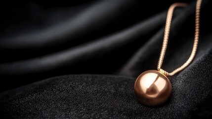 Elegant gold pendant resting on soft black fabric background