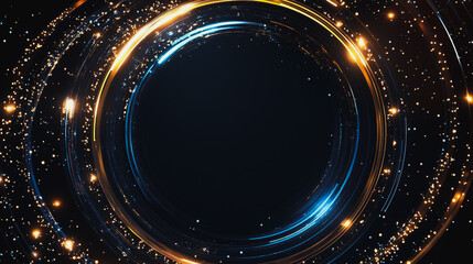 Fototapeta premium Abstract black background with Colorful circle lines. Digital future technology . Abstract business connection of lines from nodes innovation of communication in the network