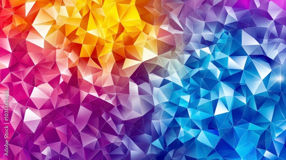 Poster vibrant geometric pattern blending warm and cool colors in a dynamic design