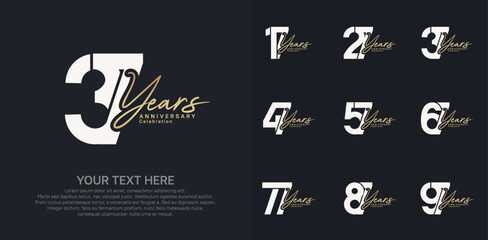 Anniversary logo set vector design, white and golden color for celebration event