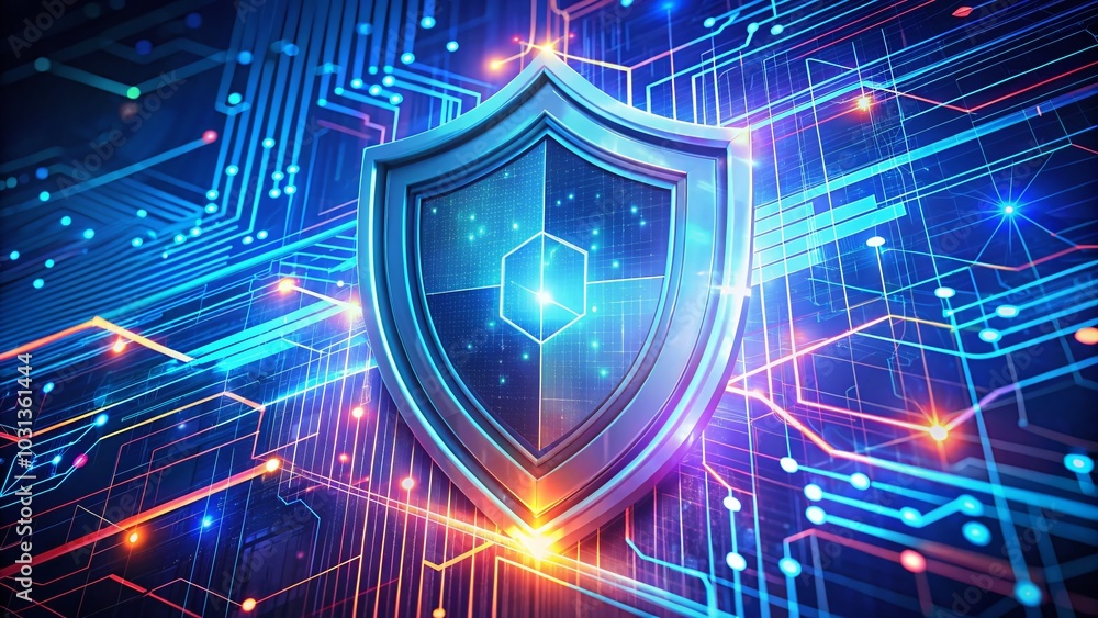 Poster digital security concept with shield symbols - protect your data and privacy