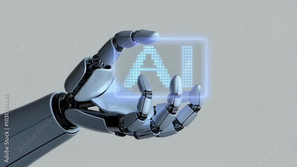 Poster a robotic hand holding a digital display showing 
