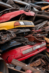 A front view of a metal scrap yard, where various metals are separated and prepared for recycling