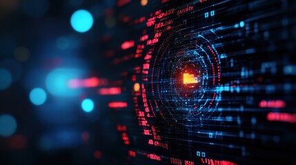 Fototapeta premium Abstract digital background with glowing lines and circles, high-tech aesthetic.