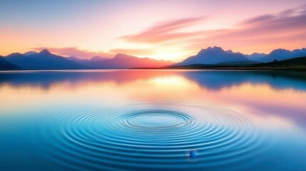 Fototapeta premium Serene Lake at Sunrise with Ripple Effect