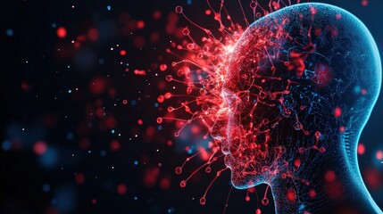 Abstract illustration of a digital human head with neural connections and energy bursts.