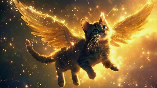 Magical Cats Fly with Light Wings