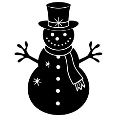 Cute Christmas winter snowman black silhouette Vector illustration