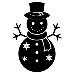 Cute Christmas winter snowman black silhouette Vector illustration