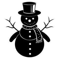 Cute Christmas winter snowman black silhouette Vector illustration