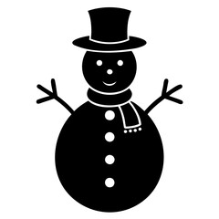 Cute Christmas winter snowman black silhouette Vector illustration