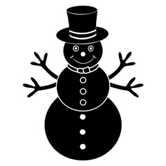 Cute Christmas winter snowman black silhouette Vector illustration