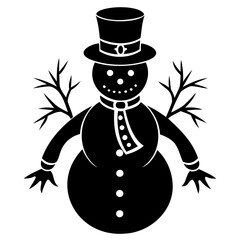 Cute Christmas winter snowman black silhouette Vector illustration
