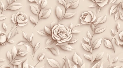 Seamless floral hand-drawn vintage pattern featuring delicate roses and leaves on a soft pastel background