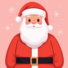 A cheerful Santa Claus character in a festive setting with snowflakes.