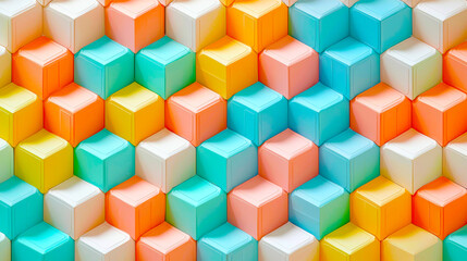 Obraz premium Soft colors create harmonious pattern of 3D isometric cubes, forming visually appealing and modern design. This repeating pattern adds touch of elegance and creativity to any space