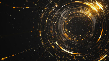 Abstract black background with Colorful circle lines. Digital future technology . Abstract business connection of lines from nodes innovation of communication in the network