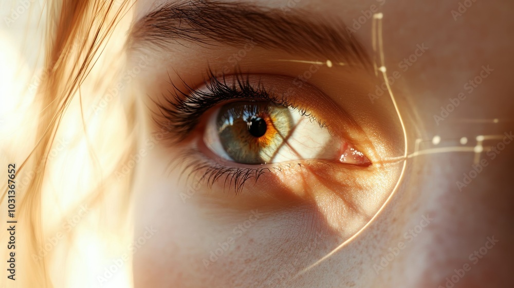 Poster a close-up view of a beautifully proportioned human face in natural light showcasing divine features