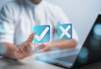 Think and make choices between right and wrong symbols. Vote yes or No decisions, business options...