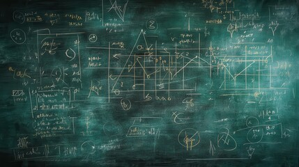 Close-up view of a mathematical equation illustrating the concepts of divine proportion on a clean blackboard background with detailed symbols