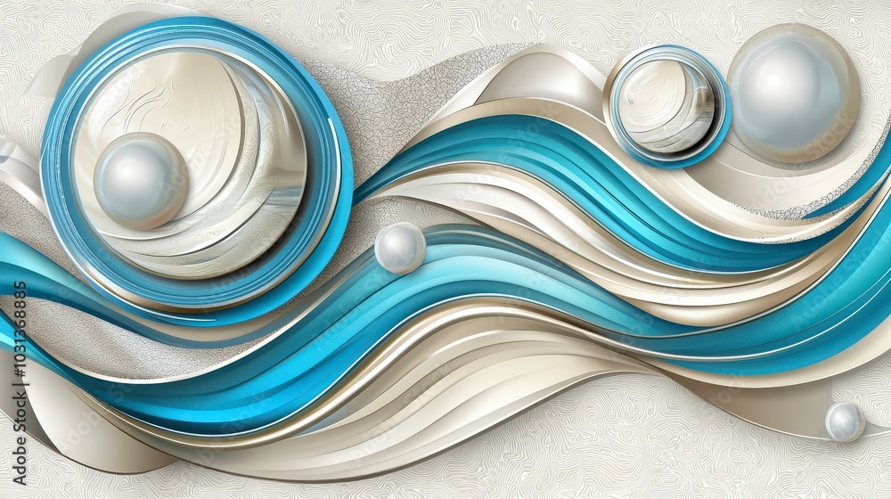 Aufkleber abstract waves with geometric shapes and soft color palette