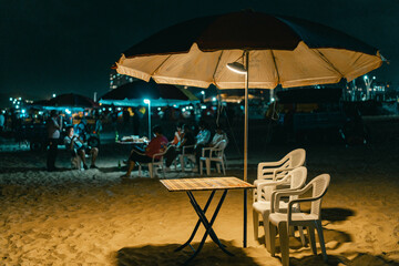 cafe on the beach at sunset