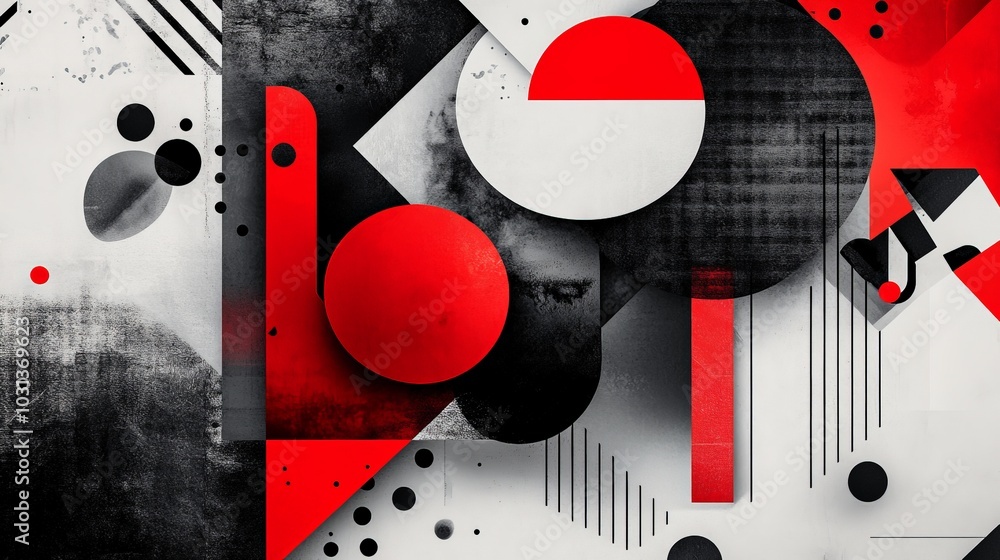 Poster a graphic design composition featuring bold typography integrated with geometric shapes, creating a 