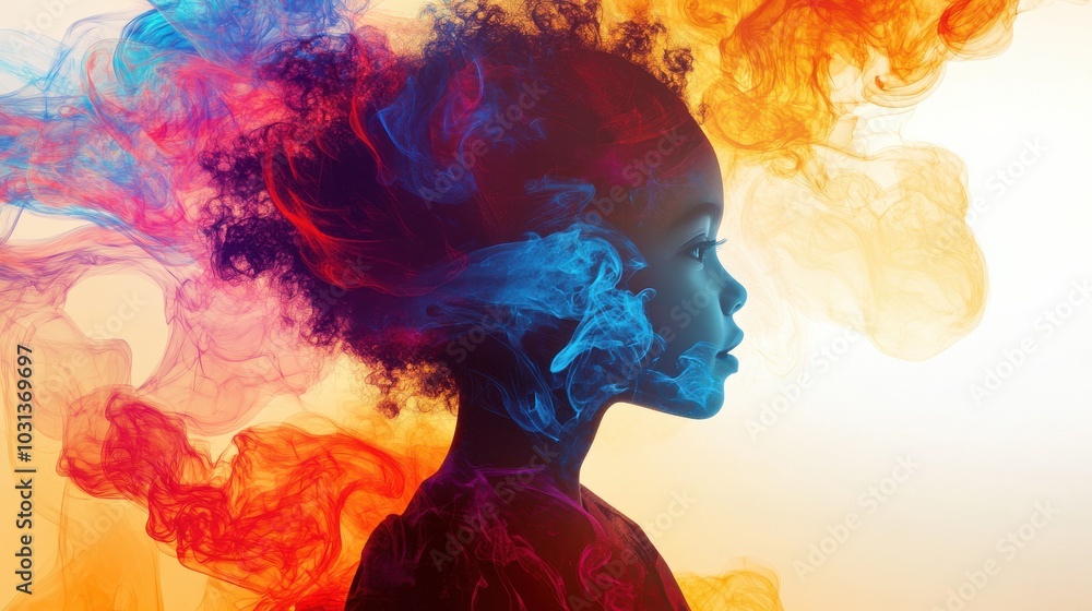 Aufkleber A child explores color manipulation surrounded by vibrant swirls and patterns showcasing artistic imagination and creativity
