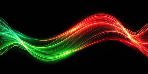Abstract glowing green and red wave on black background