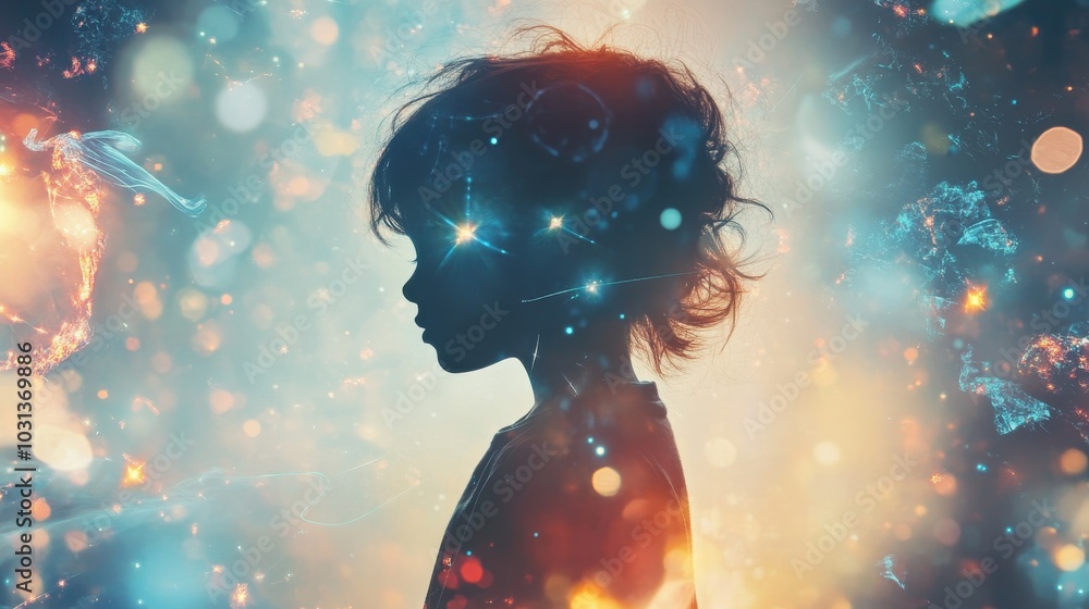Fototapete a child with telekinetic powers surrounded by floating objects and sparkling energy creates a magica