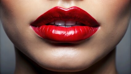 Fototapeta premium Sensual lips with a hint of a smile and glossy lipstick, seductive, alluring, beauty, elegance, feminine, mouth, lips