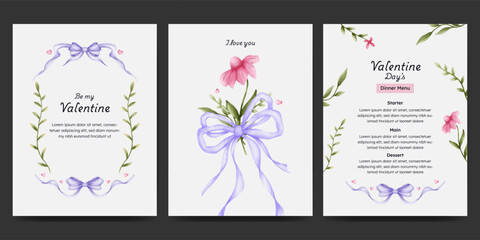 Valentine design with floral  ribbon bow and love element watercolor for card  invitation  banner.