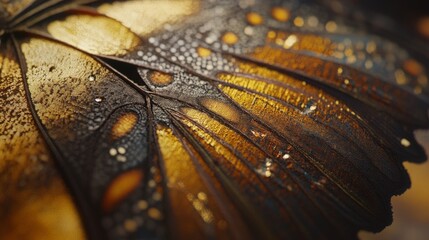 A hyper-realistic close-up of a butterfly's wings, with intricate patterns, colors, and delicate textures captured in high definition.
